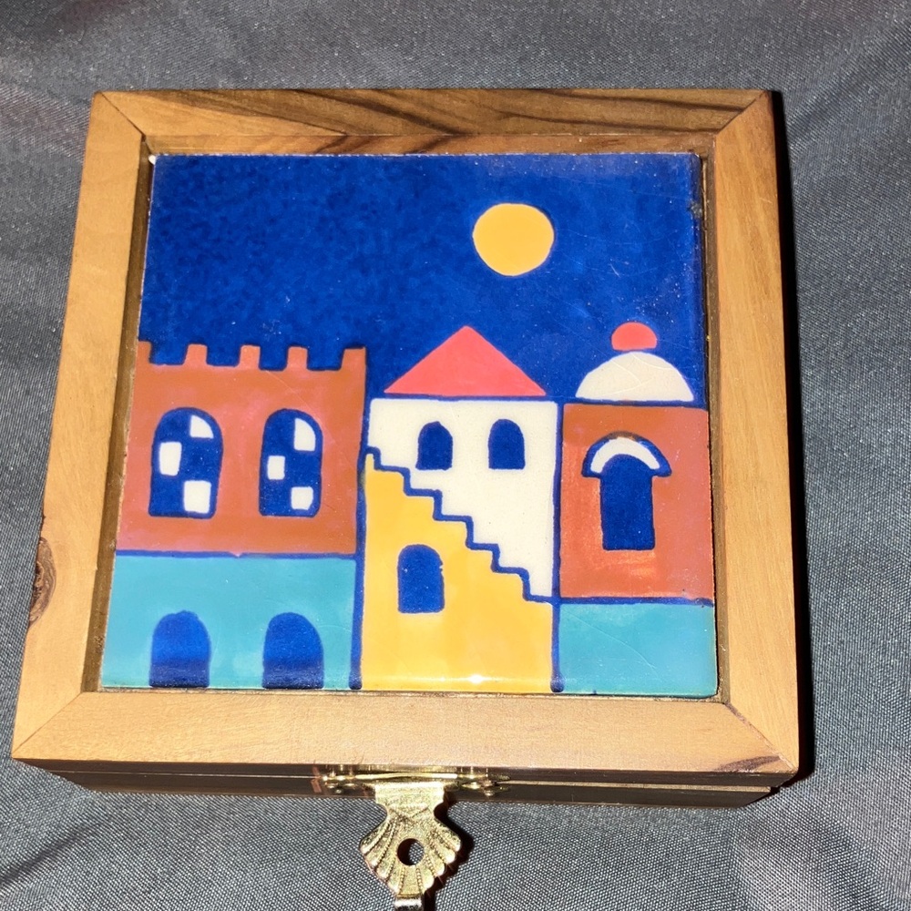 Ceramic Tile Embellished Wooden Box from Jerusalem